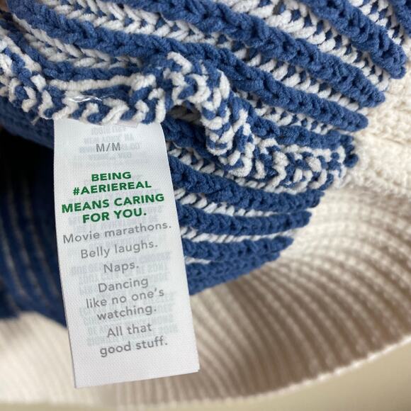 Aerie Sugar Rush Chenille Polo Henley Sweater Striped Oversized Coastal Preppy M - Picture 7 of 15